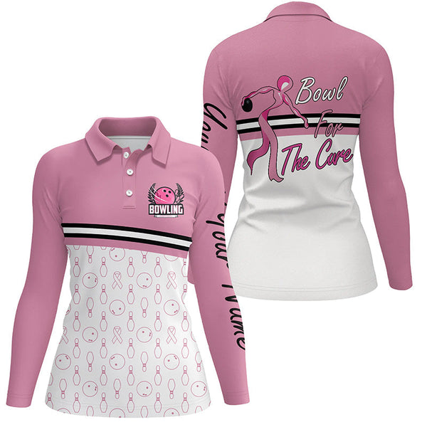 Women bowling polo shirt Custom bowl for the cure Breast Cancer Awareness Pink Ribbon bowling jersey NQS6337
