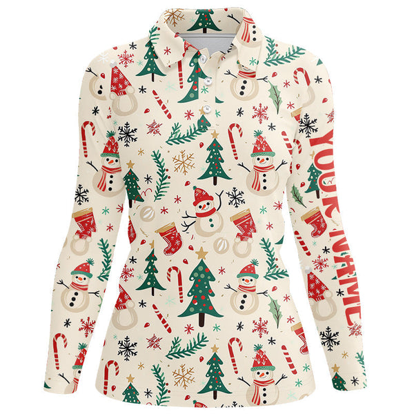 Funny Christmas pattern custom Women golf polo shirts, personalized Christmas golf gifts for team NQS8677