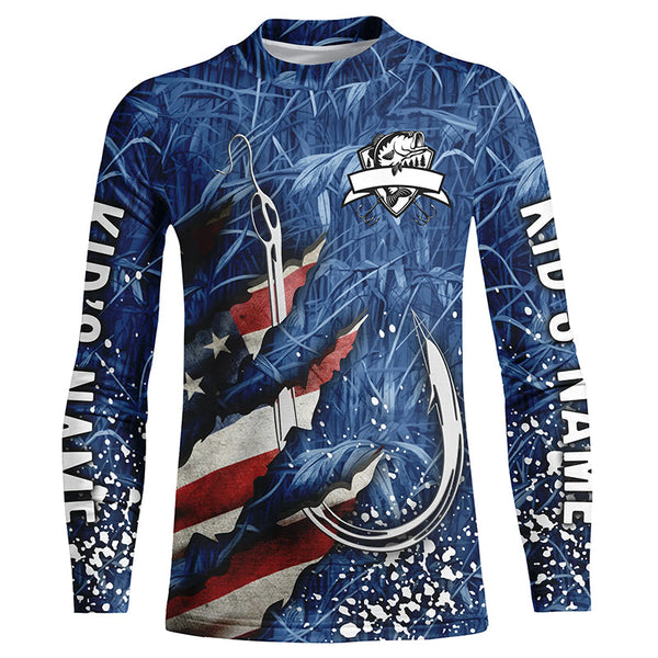 American flag fish hook blue camo fishing custom sun protection performance long sleeve fishing shirts NQS4307
