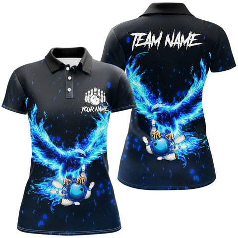 Blue Flame Eagle Custom Bowling Polo, Quarter Zip Shirt For Women Personalized Bowling Team Jerseys NQS8906