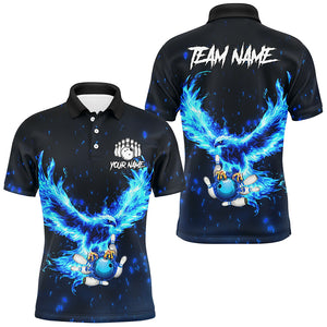 Blue Flame Eagle Custom Bowling Polo, Quarter Zip Shirt For Men Personalized Bowling Team Jerseys NQS8906