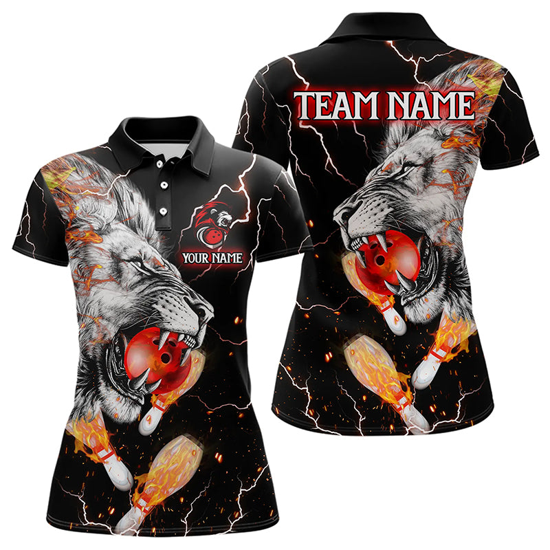 Flame Lion Bowling Lightning Thunder Custom Bowling Shirt For Women, Lion Bowling Team Shirt NQS9148