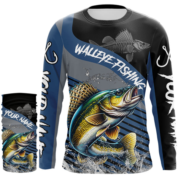 Walleye fishing Custom UV protection fishing long sleeve shirt, Walleye Fishing jerseys | Blue NQS9352