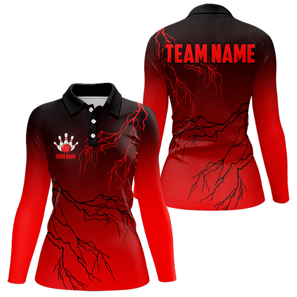 Black and Red gradient Lightning thunder storm Bowling shirts for Women Custom Bowling Team Jerseys NQS9353