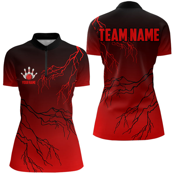 Black and Red gradient Lightning thunder storm Bowling shirts for Women Custom Bowling Team Jerseys NQS9353