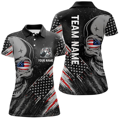 Black American flag retro bowling league jerseys custom skull Women Bowling Polo Shirts, bowler gifts NQS7158
