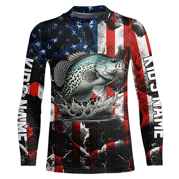 Crappie fishing black American flag Custom UV protection performance long sleeve fishing jerseys NQS7276