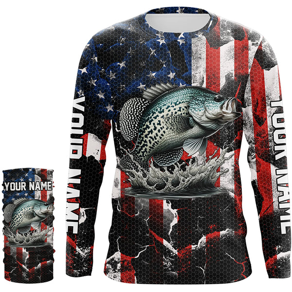 Crappie fishing black American flag Custom UV protection performance long sleeve fishing jerseys NQS7276