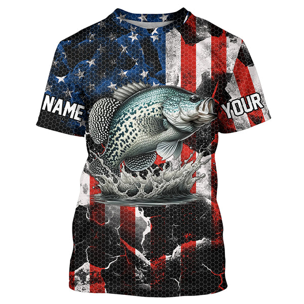 Crappie fishing black American flag Custom UV protection performance long sleeve fishing jerseys NQS7276