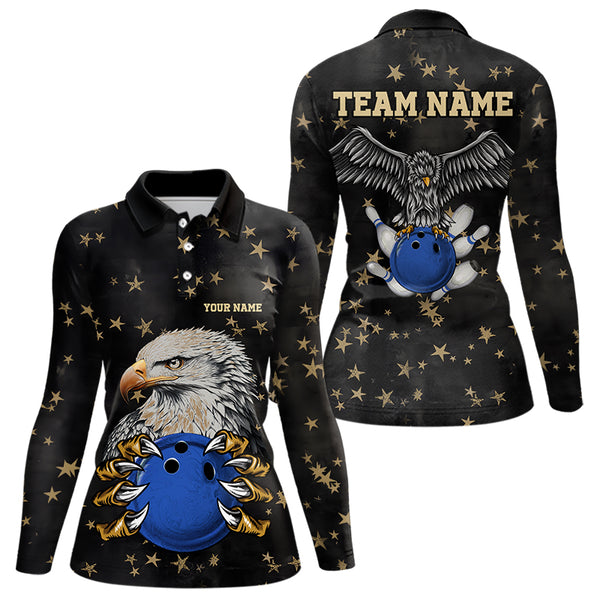 Black and Yellow Stars pattern Eagle Bowling Shirts For Women Custom Name Eagle Bowling Team Jersey NQS9661
