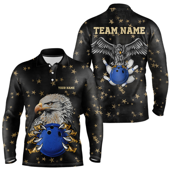 Black and Yellow Stars pattern Eagle Bowling Shirts For Men Custom Name Eagle Bowling Team Jersey NQS9661