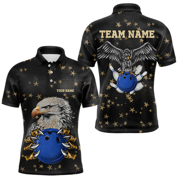 Black and Yellow Stars pattern Eagle Bowling Shirts For Men Custom Name Eagle Bowling Team Jersey NQS9661
