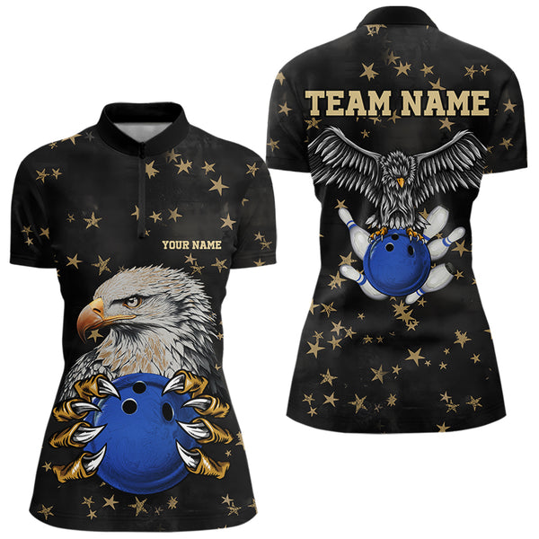 Black and Yellow Stars pattern Eagle Bowling Shirts For Women Custom Name Eagle Bowling Team Jersey NQS9661