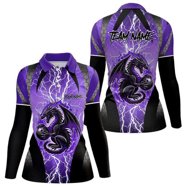 Black and Purple Thunder Lightning Dragon Bowling Team Shirts For Women Custom Bowling Uniform NQS9662