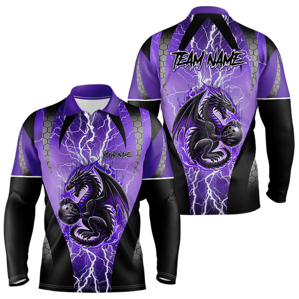 Black and Purple Thunder Lightning Dragon Bowling Team Shirts For Men Custom Bowling Uniform NQS9662