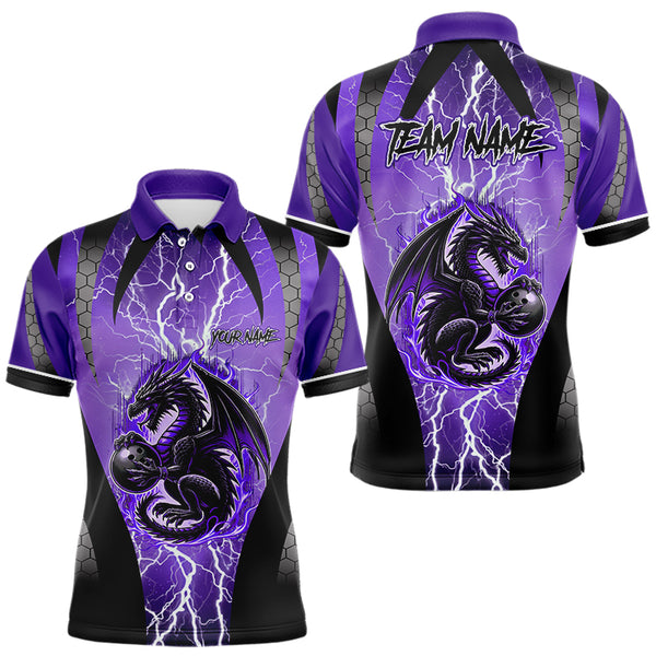 Black and Purple Thunder Lightning Dragon Bowling Team Shirts For Men Custom Bowling Uniform NQS9662