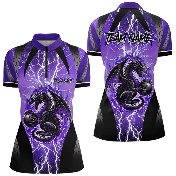 Black and Purple Thunder Lightning Dragon Bowling Team Shirts For Women Custom Bowling Uniform NQS9662