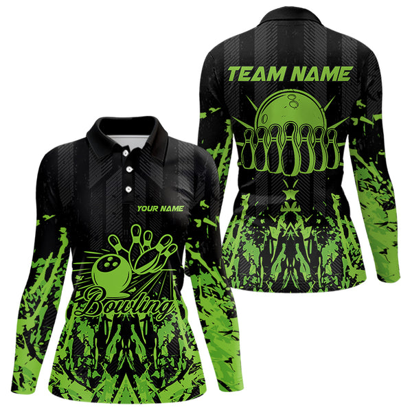 Black and Green Camo Bowling Team Shirts For Women Custom Bowling Uniform Polo, Quarter Zip Shirts NQS9665