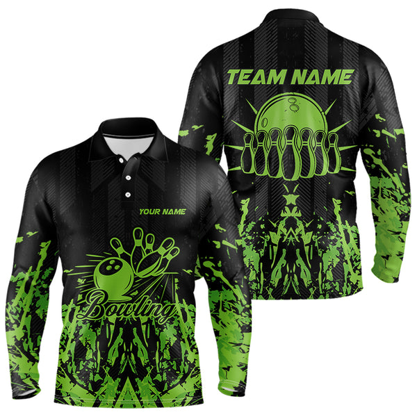 Black and Green Camo Bowling Team Shirts For Men Custom Bowling Uniform Polo, Quarter Zip Shirts NQS9665