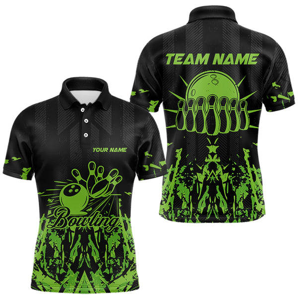 Black and Green Camo Bowling Team Shirts For Men Custom Bowling Uniform Polo, Quarter Zip Shirts NQS9665