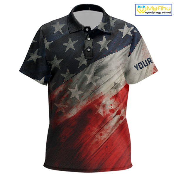Personalized golf polos shirts for Kid American flag 4th July custom patriotic kid golf wears NQS9945