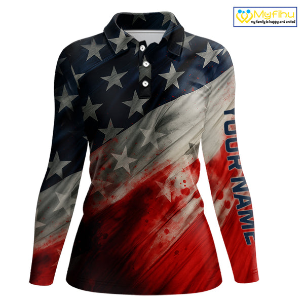 Personalized golf polos shirts for women American flag 4th July custom patriotic ladies golf wears NQS9945