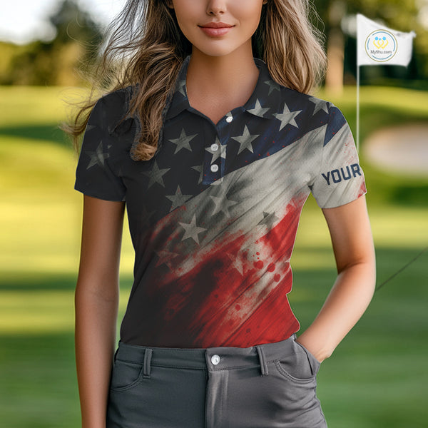 Personalized golf polos shirts for women American flag 4th July custom patriotic ladies golf wears NQS9945