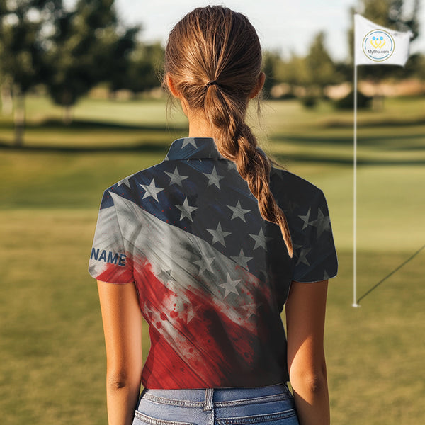 Personalized golf polos shirts for women American flag 4th July custom patriotic ladies golf wears NQS9945