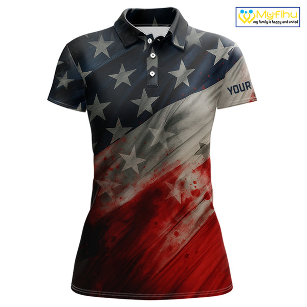 Personalized golf polos shirts for women American flag 4th July custom patriotic ladies golf wears NQS9945