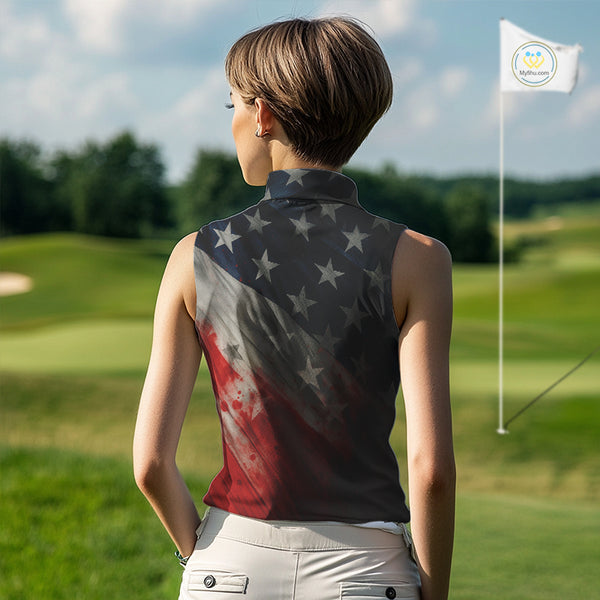 Personalized sleeveless golf polos shirts American flag 4th July custom patriotic ladies golf wears NQS9945