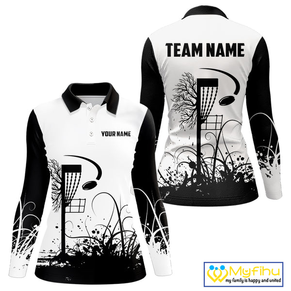 Black and White Disc Golf basket Disc golf polo shirts for women Custom team disc golf outfit NQS9946