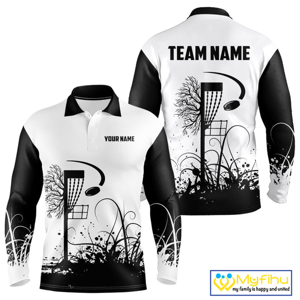 Black and White Disc Golf basket Disc golf polo shirts For men Custom team disc golf outfit NQS9946