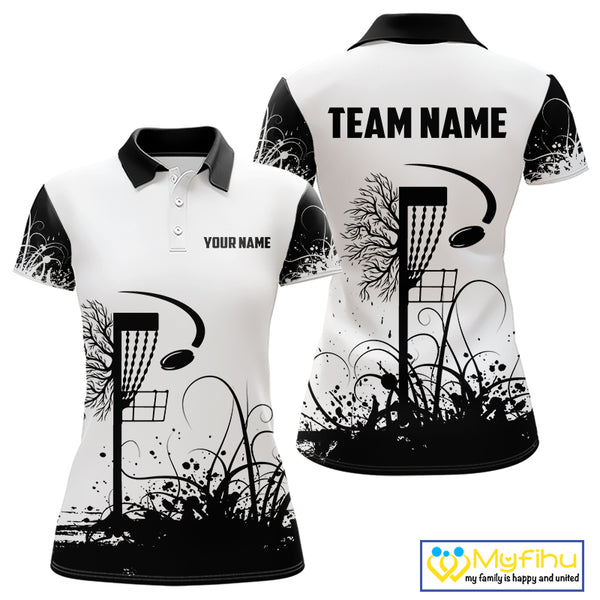 Black and White Disc Golf basket Disc golf polo shirts for women Custom team disc golf outfit NQS9946
