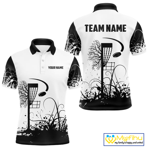 Black and White Disc Golf basket Disc golf polo shirts For men Custom team disc golf outfit NQS9946