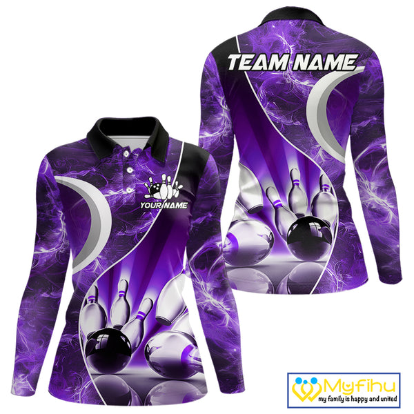Purple Light pattern Bowling Polo, Quarter Zip shirts for Women Custom Bowling Team League Jerseys NQS9948