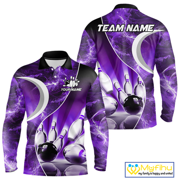 Purple Light pattern Bowling Polo, Quarter Zip shirts for men Custom Bowling Team League Jerseys NQS9948