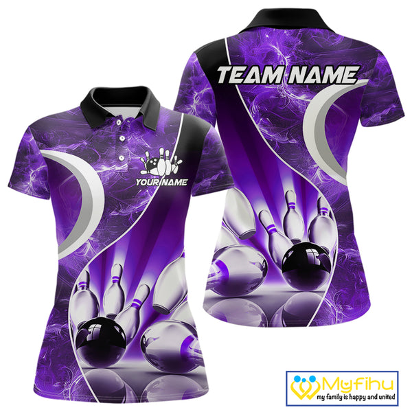 Purple Light pattern Bowling Polo, Quarter Zip shirts for Women Custom Bowling Team League Jerseys NQS9948