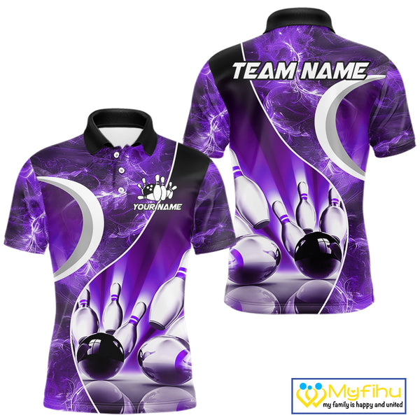 Purple Light pattern Bowling Polo, Quarter Zip shirts for men Custom Bowling Team League Jerseys NQS9948