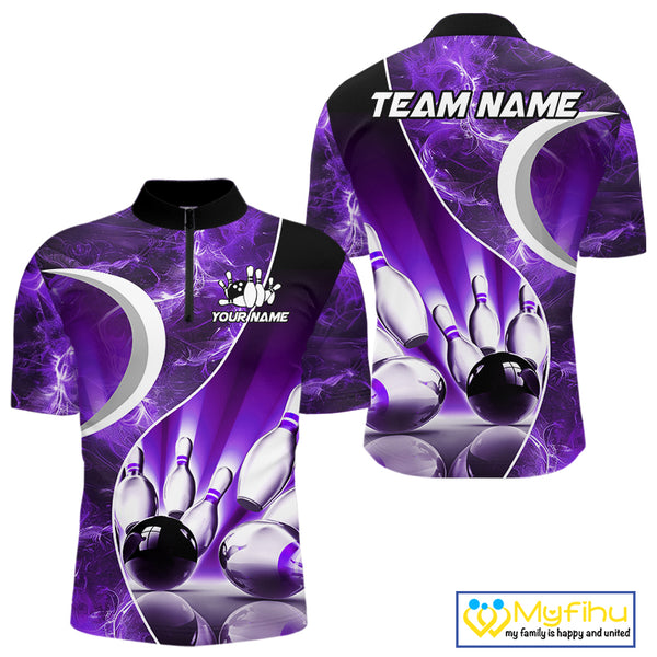 Purple Light pattern Bowling Polo, Quarter Zip shirts for men Custom Bowling Team League Jerseys NQS9948