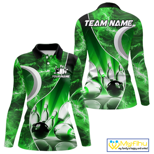 Green Light pattern Bowling Polo, Quarter Zip shirts for Women Custom Bowling Team League Jerseys NQS9949