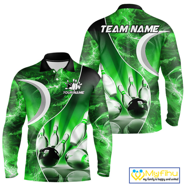 Green Light pattern Bowling Polo, Quarter Zip shirts for men Custom Bowling Team League Jerseys NQS9949