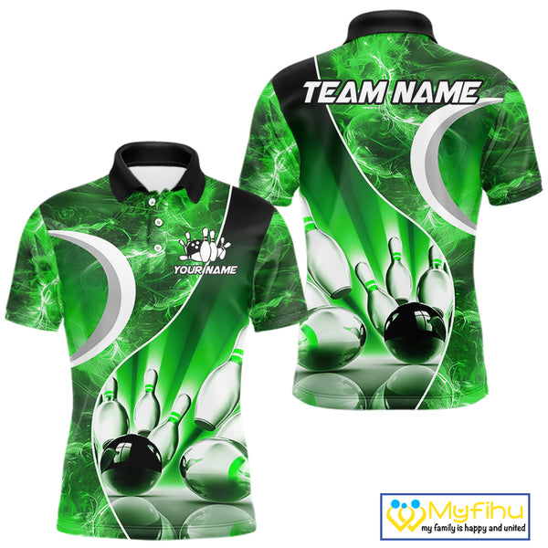 Green Light pattern Bowling Polo, Quarter Zip shirts for men Custom Bowling Team League Jerseys NQS9949
