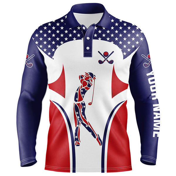 Red, White and Blue American flag Mens golf polo shirts custom patriotic mens golf tops NQS7801