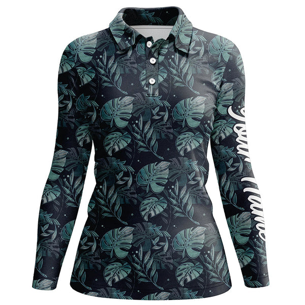 Womens golf polo shirts with monstera leaves tropical custom name golf shirt, golfing gifts NQS5921