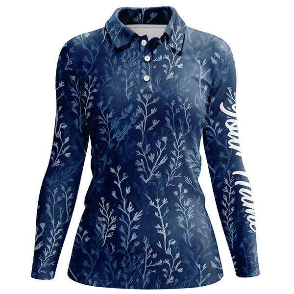 Womens golf polo shirts with navy floral pattern custom name golf shirts, golfing gifts NQS5923