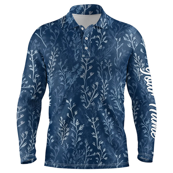 Mens golf polo shirts with navy floral pattern custom name golf shirts, golfing gifts NQS5923