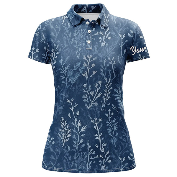 Womens golf polo shirts with navy floral pattern custom name golf shirts, golfing gifts NQS5923