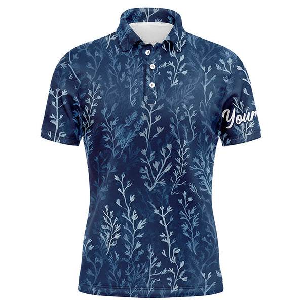 Mens golf polo shirts with navy floral pattern custom name golf shirts, golfing gifts NQS5923