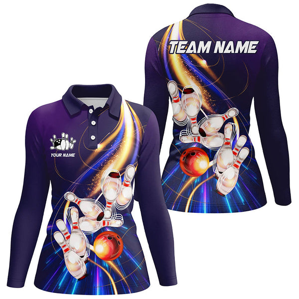 Purple light bowling jerseys Polo, 1/4 Zip Shirt for Women Custom Bowling Team shirts for bowlers NQS8030