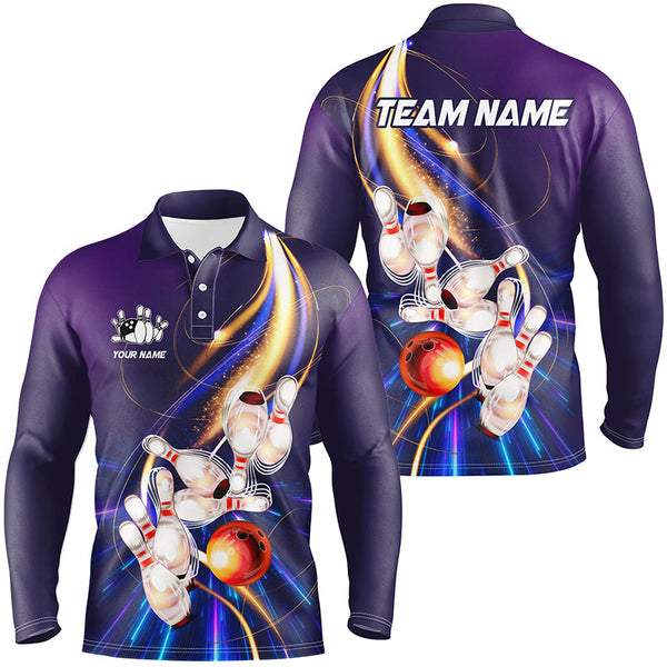 Purple light bowling jerseys Bowling Polo, 1/4 Zip Shirt for Men Custom Bowling Team shirts for bowler NQS8030